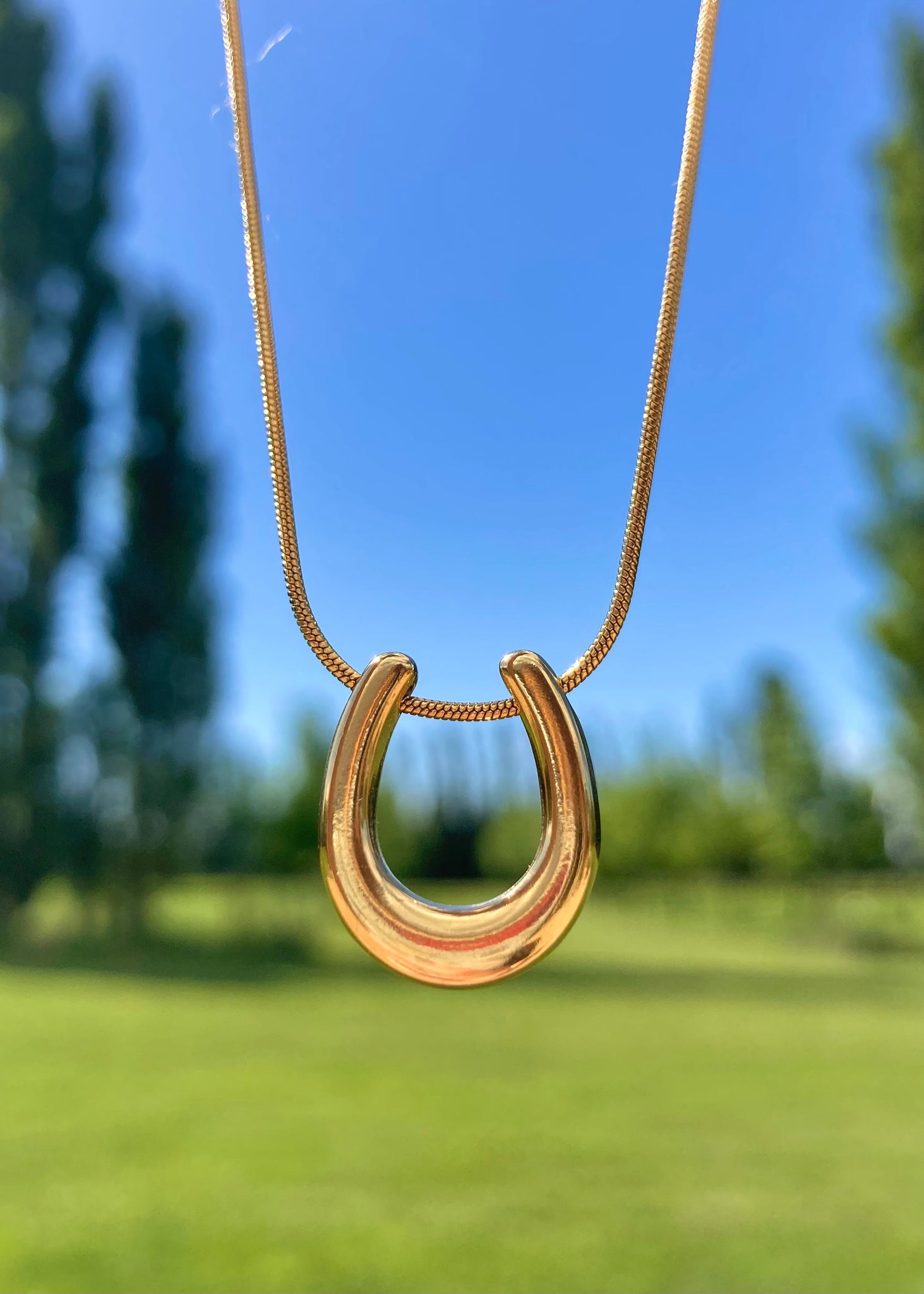 Sleek Modern Horseshoe Necklace - Gold