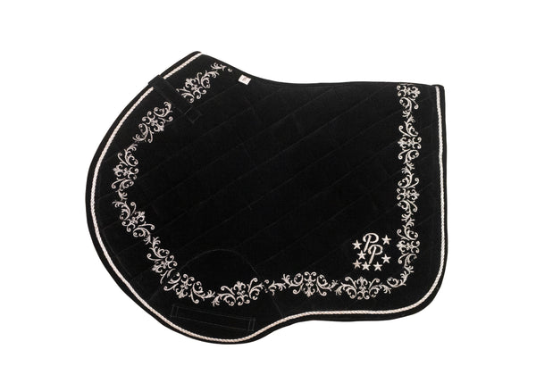 Black & Silver Velvet Baroque Saddle Pads - GP, Jump, and Dressage Cuts