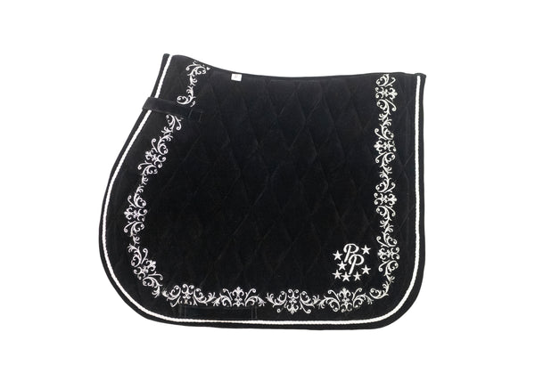 Black & Silver Velvet Baroque Saddle Pads - GP, Jump, and Dressage Cuts