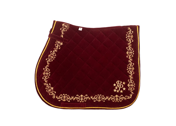 Plum Velvet Baroque Saddle Pads - GP, Jump, and Dressage Cuts