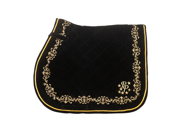 Black Velvet Baroque Saddle Pads - GP, Jump, and Dressage Cuts