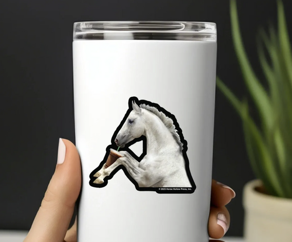 3-Inch Die-Cut Horse in a Car Drinking Coffee Sticker